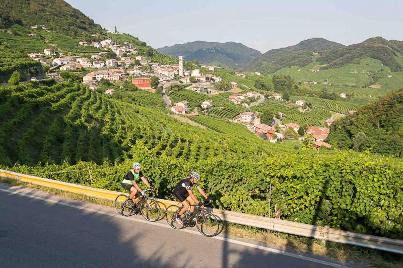 Roadbike und Mountainbike in der Hügellandschaft der Colline del Prosecco 